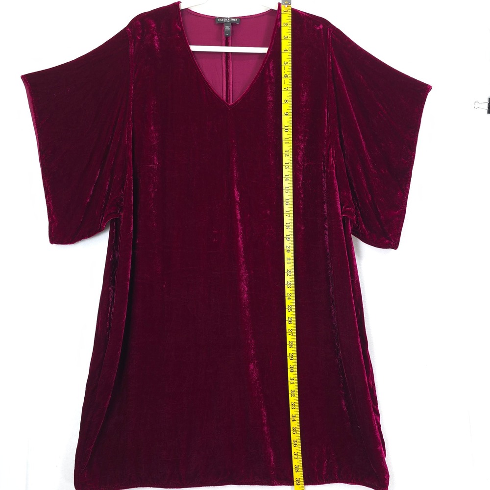 Eileen Fisher Velvet Dress Silk Blend Berry Red Women 1X Luxe Festive Minimalist - Picture 5 of 11